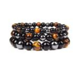 Black Obsidian Hematite Tiger Eye Beads Bracelet