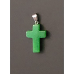 Natural Green Stone Cross with stainless holder