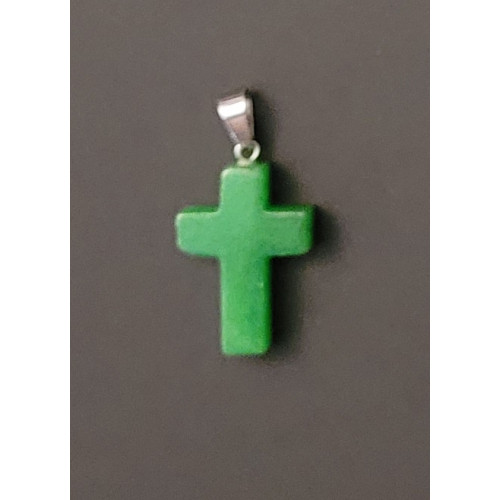Natural Green Stone Cross with stainless holder