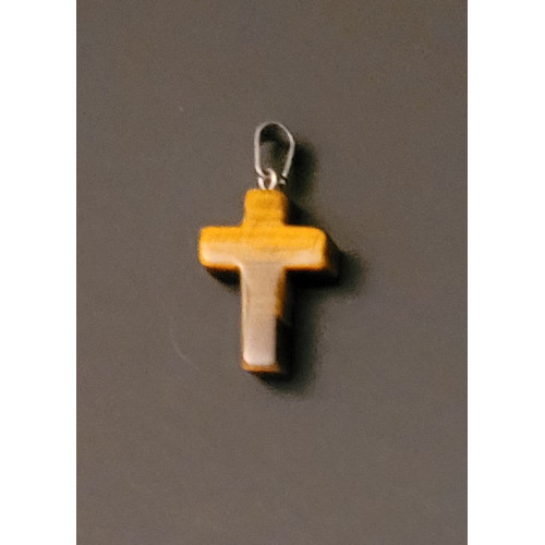 Natural Stone Tiger Eye Cross with stainless holder
