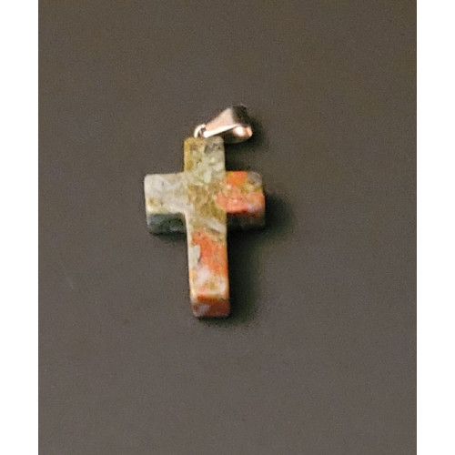Natural Stone Moss Agate Cross with stainless holder