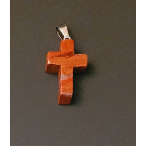 Natural Stone Red Jasper Cross with stainless holder