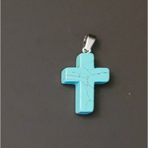 Natural Stone turquoise Howlite Cross with stainless holder