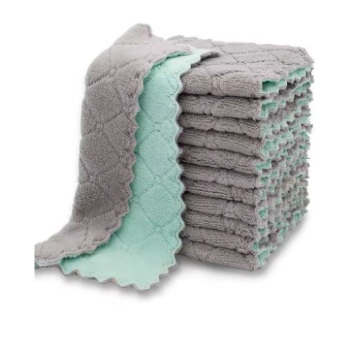 Double-layer Microfiber Towel Green- Grey 5 pcs