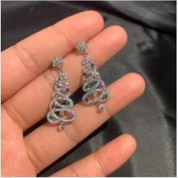 Earrings Stud Dangle Silver Color Xmas Jewelry