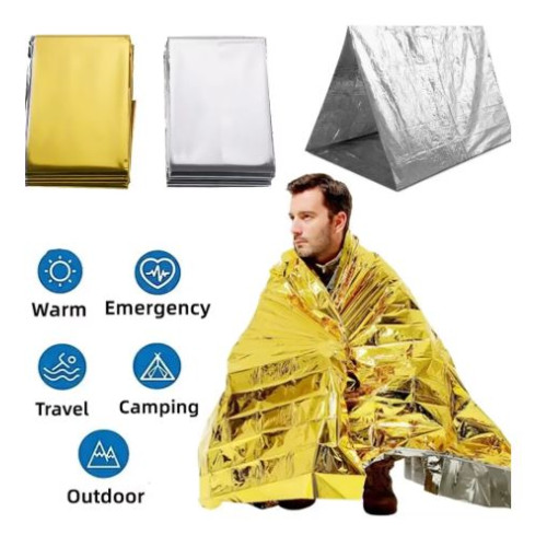 Emergency Thermal Poncho Blanket 160 X 210 cm Silver and Gold