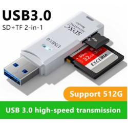 2-in-1 White USB 3.0/2.0 Card Reader 2 Pack