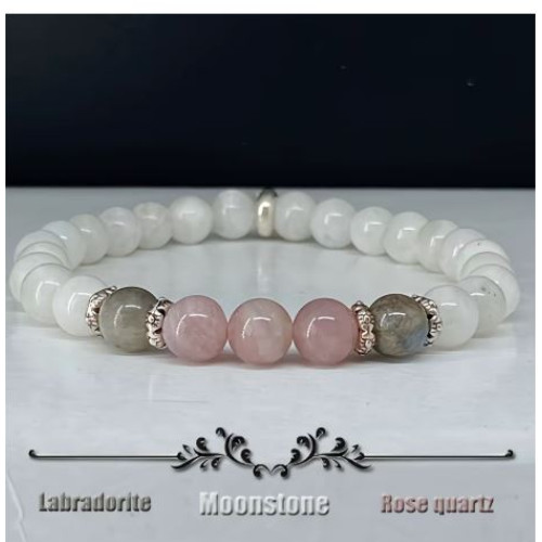 Moonstone, Labradorite and Rose Quartz Bracelet