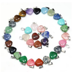 Natural Stone Heart Charms Pendants 16mm Mix 25 pcs
