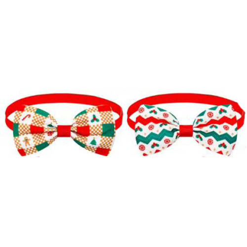 Pet Christmas Classical Plaid Bowties 2 pieces Pair 1