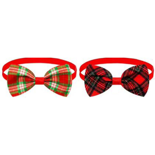Pet Christmas Classical Plaid Bowties 2 pieces Pair 2