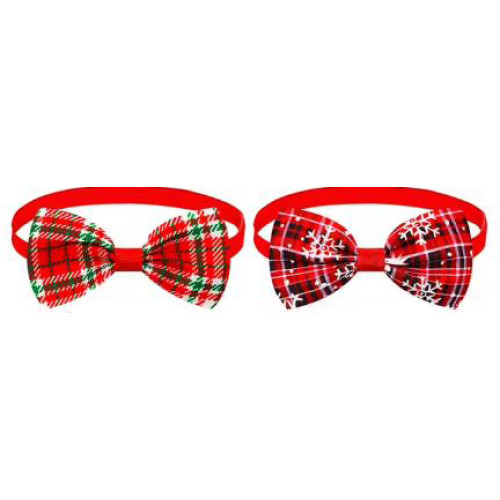 Pet Christmas Classical Plaid Bowties 2 pieces Pair 3