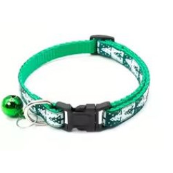 Christmas Dog/Cat Collar with safety buckle and bell.Green