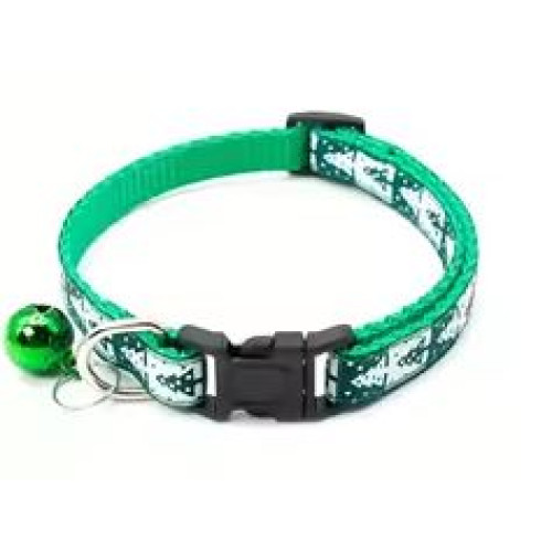 Christmas Dog/Cat Collar with safety buckle and bell.Green