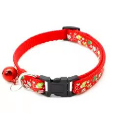 Christmas Dog/Cat Collar with safety buckle and bell. Red Ornaments