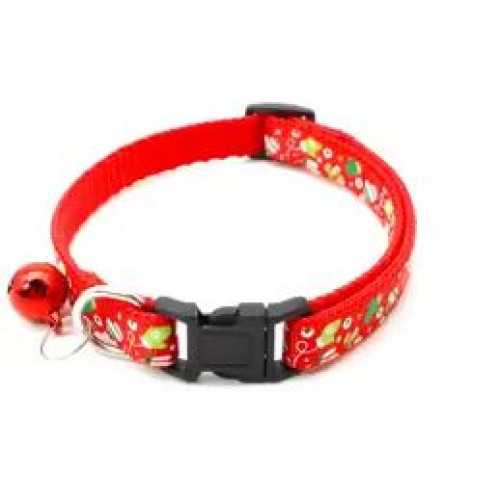 Christmas Dog/Cat Collar with safety buckle and bell. Red Ornaments