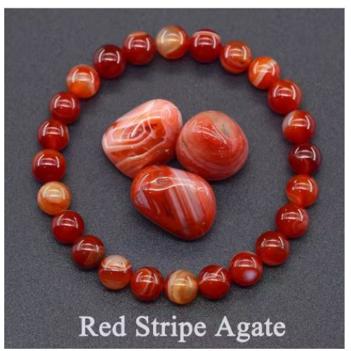 Red Stripe Agate Stone Beads Bracelet