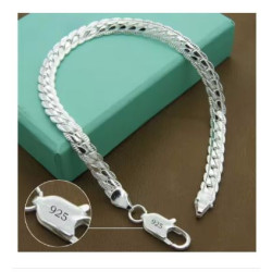 Silver Bracelet 6mm 19 cm Flat Side Chain