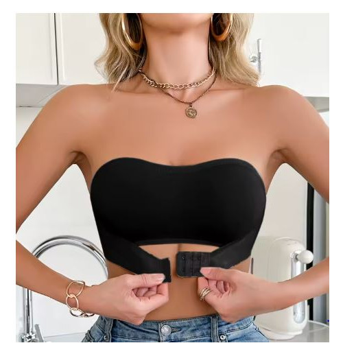 Solid Color Strapless Wireless Women's Bra Black (L)