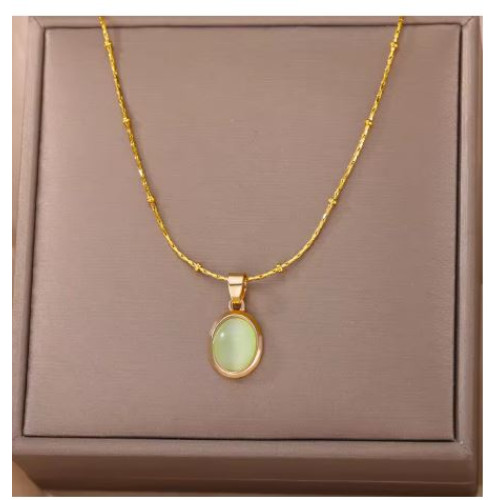 Oval Stone Opal Pendant Necklace Green